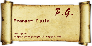 Pranger Gyula névjegykártya